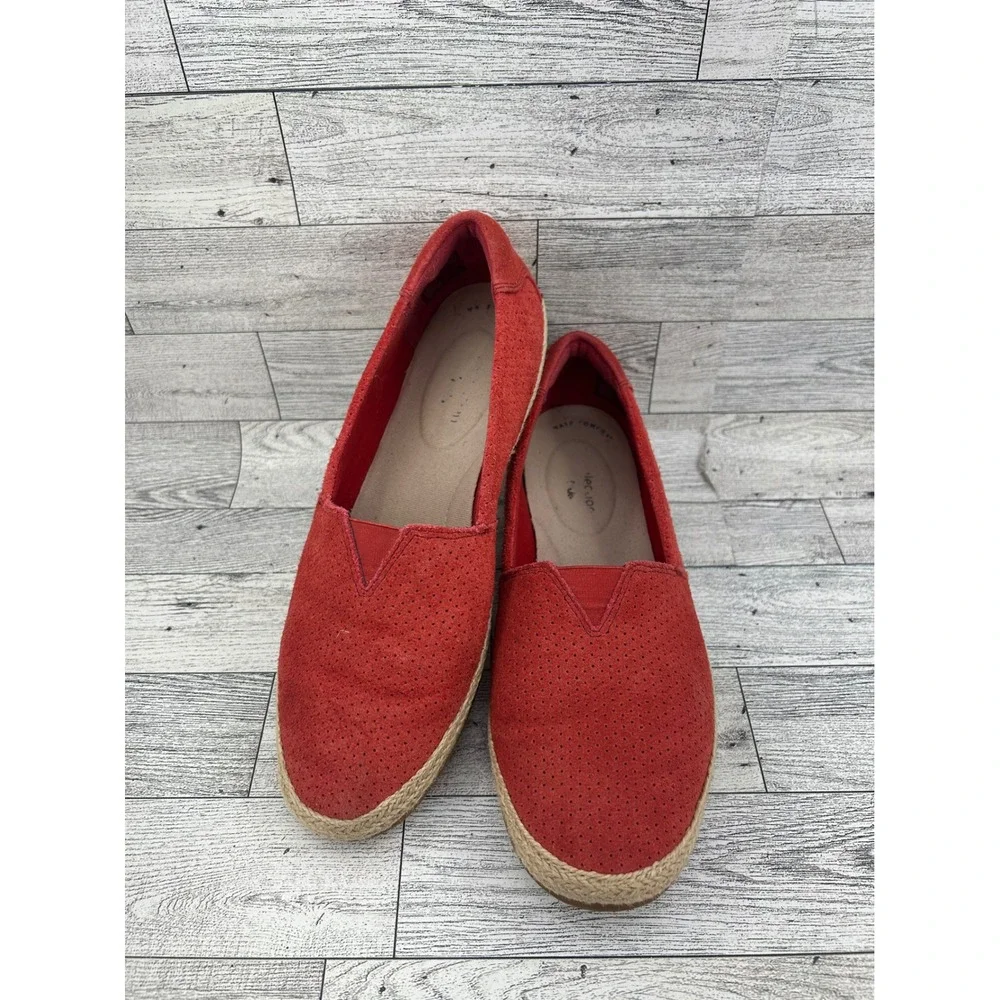 Clarks Step June Red Suede Espadrille Flats Perforated Slip On Shoes Women S 7M